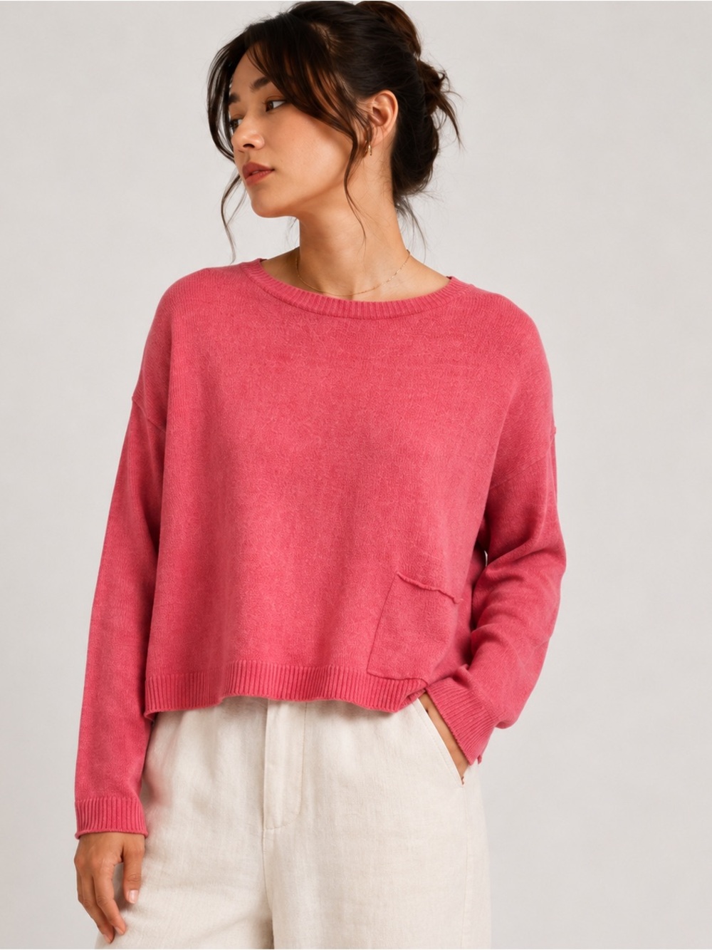 Eileen Fisher Organic Linen Coral Boxy Sweater Medium